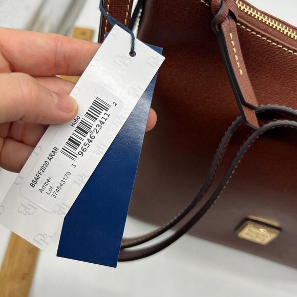 Dooney & Bourke Saffiano Leather Hobo Handbags Amber Brown - Picture 16 of 16